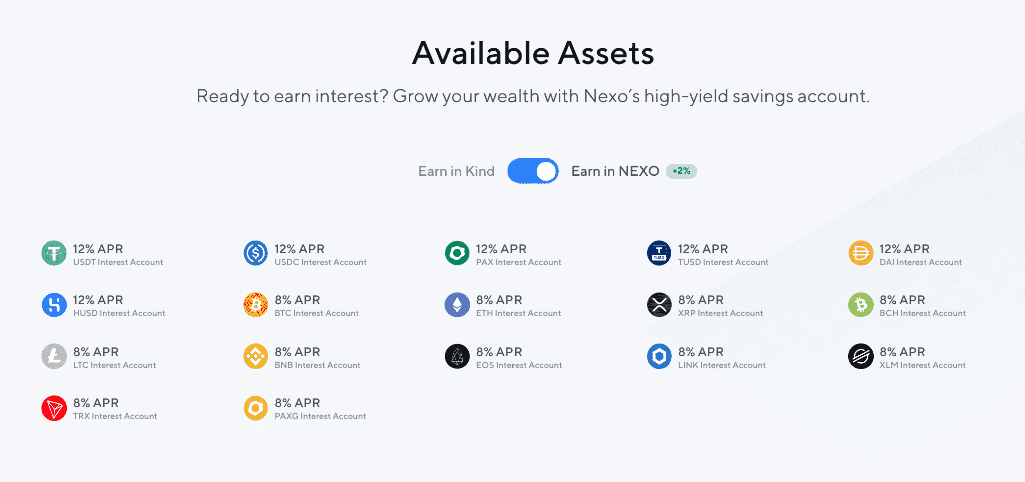 NEXO APY when Earn in Nexo option is selected