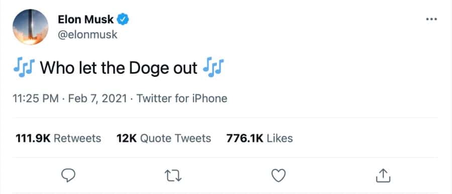 Tweet του Elon Musk Doge