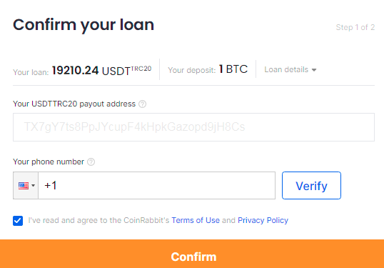 Confirm your USDT TRC20 loan