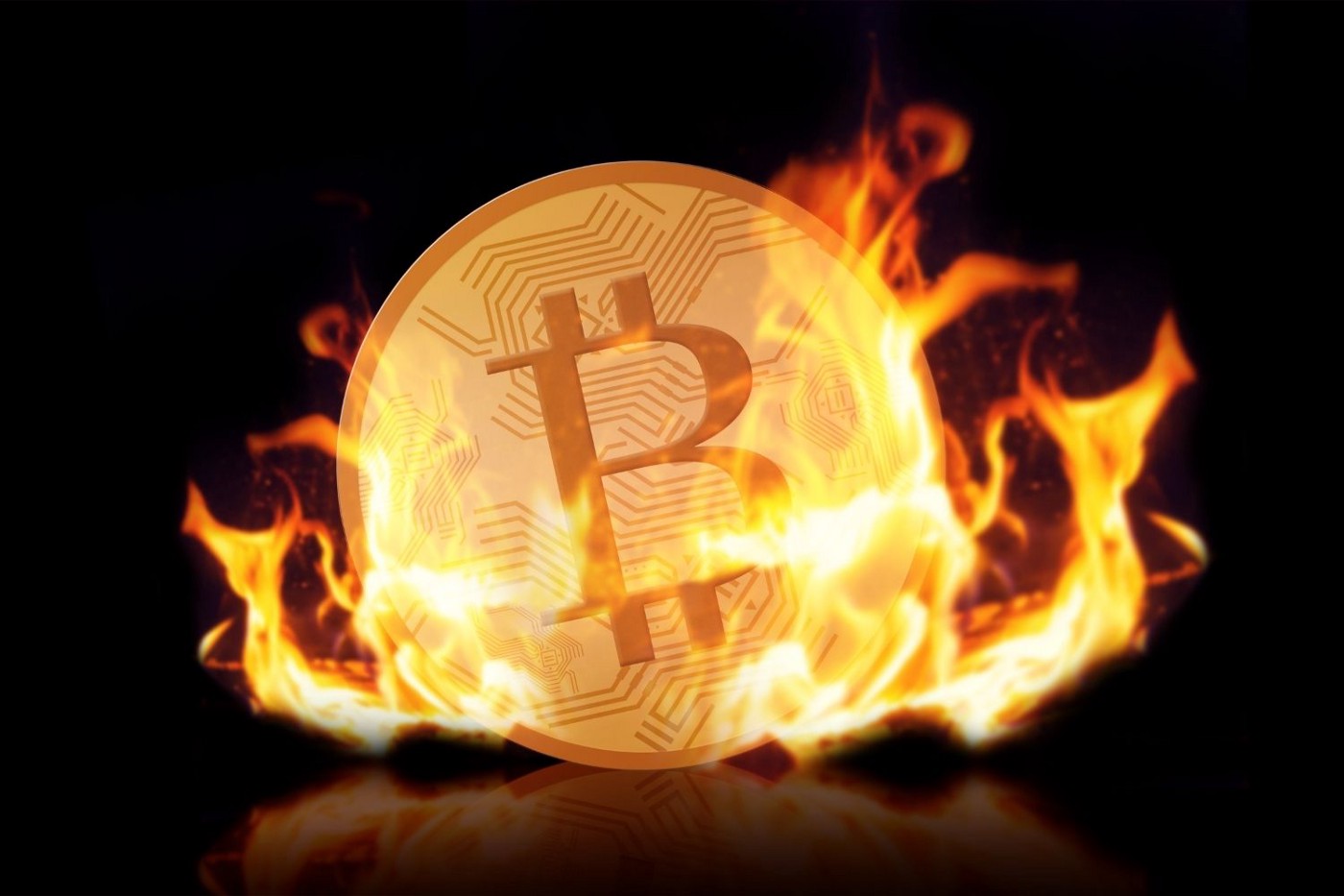 Image of a Bitcoin on fire.
