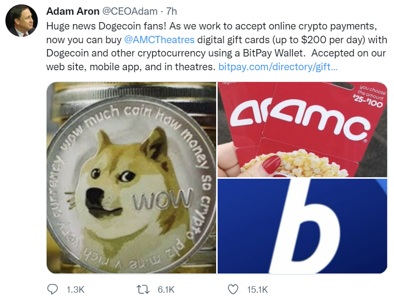 Dyrektor generalny AMC mówi „Wielkie wiadomości” dla fanów Dogecoin, gdy sieć kin zaczyna akceptować płatności kryptograficzne za karty podarunkowe
