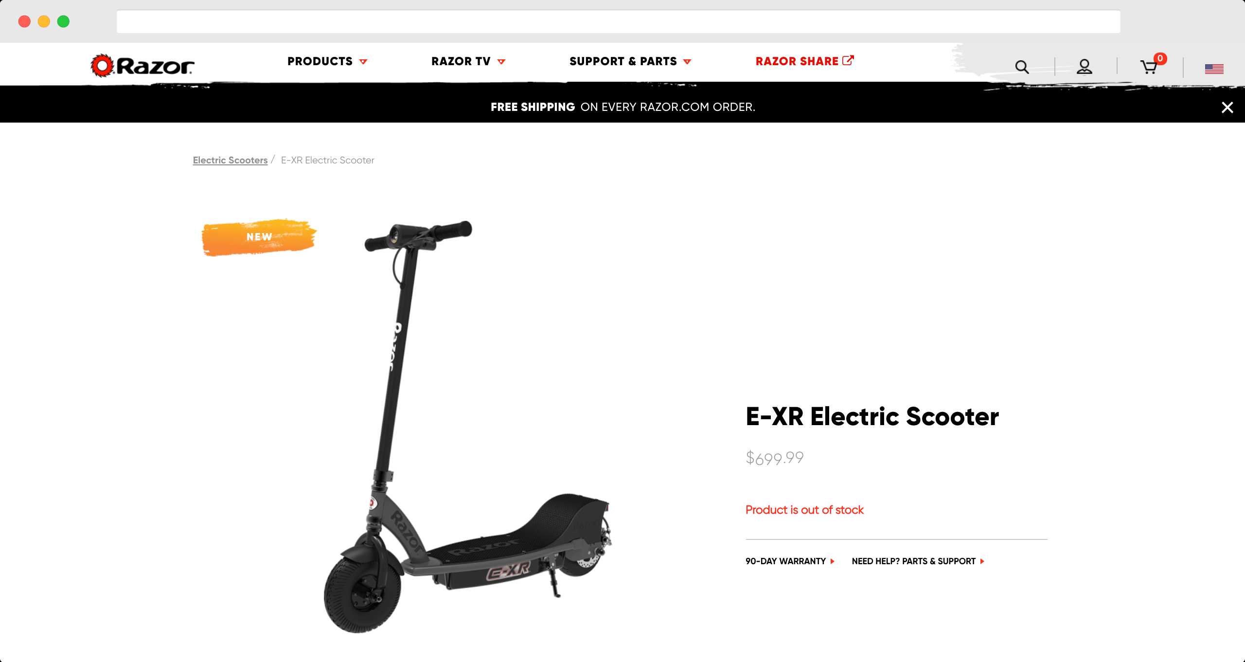 Página de scooter elétrica E-XR