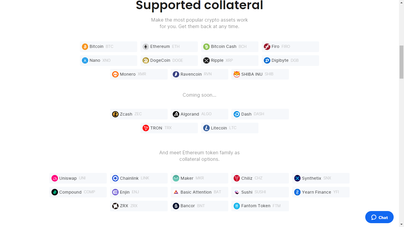 supported collateral options on coinrabbit