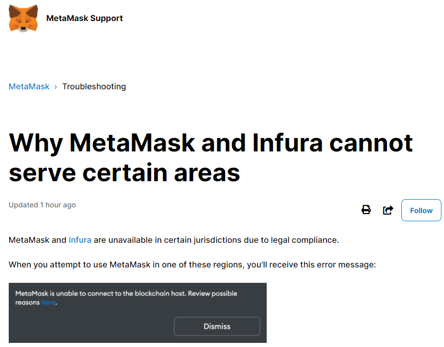 MetaMask support notice
