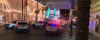 Police cruisers respond to fatal shooting at the Fremont Street Experience