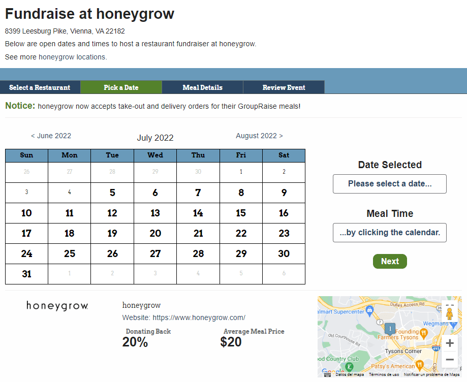 Temmuz ayı için Honeygrow bağış toplama takvimi sayfası. Honeygrow bağış kampanyası için nasıl rezervasyon yapılır?
