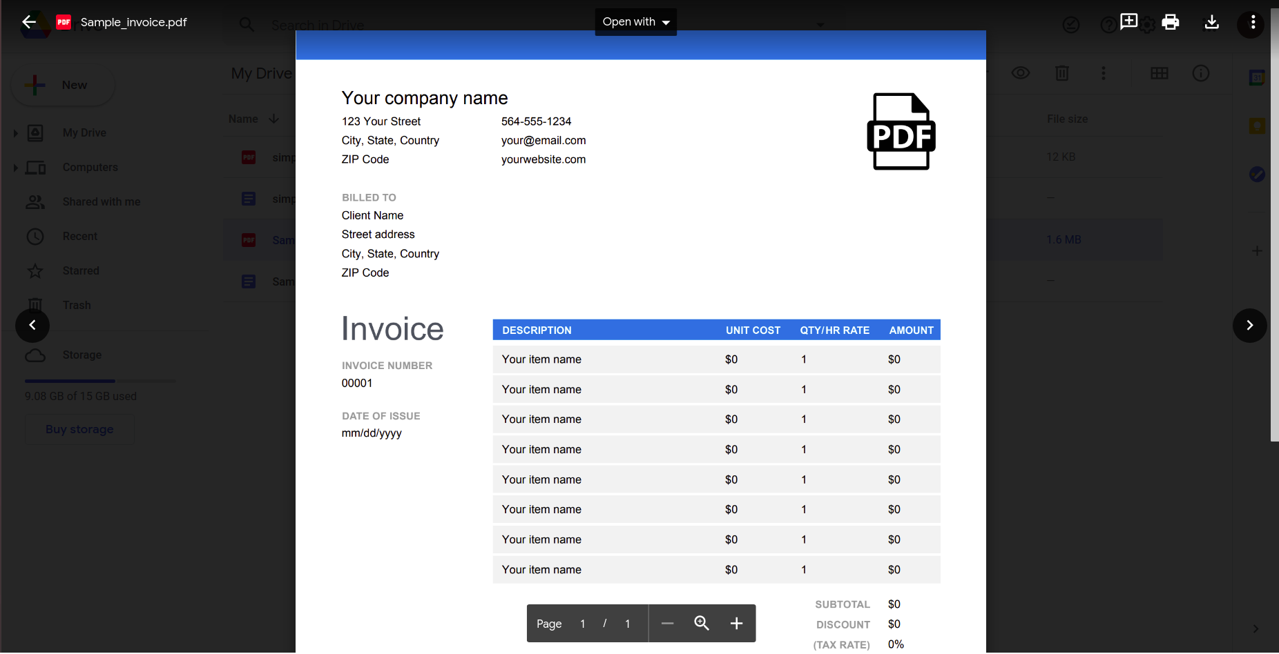 Phương thức sample_invoice_drive