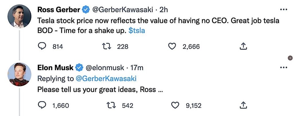 Ross Gerber tweet about Tesla 12-20-22