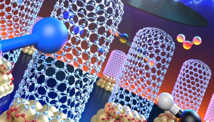 Nanotubos de carbono crescendo a partir de nanopartículas catalíticas