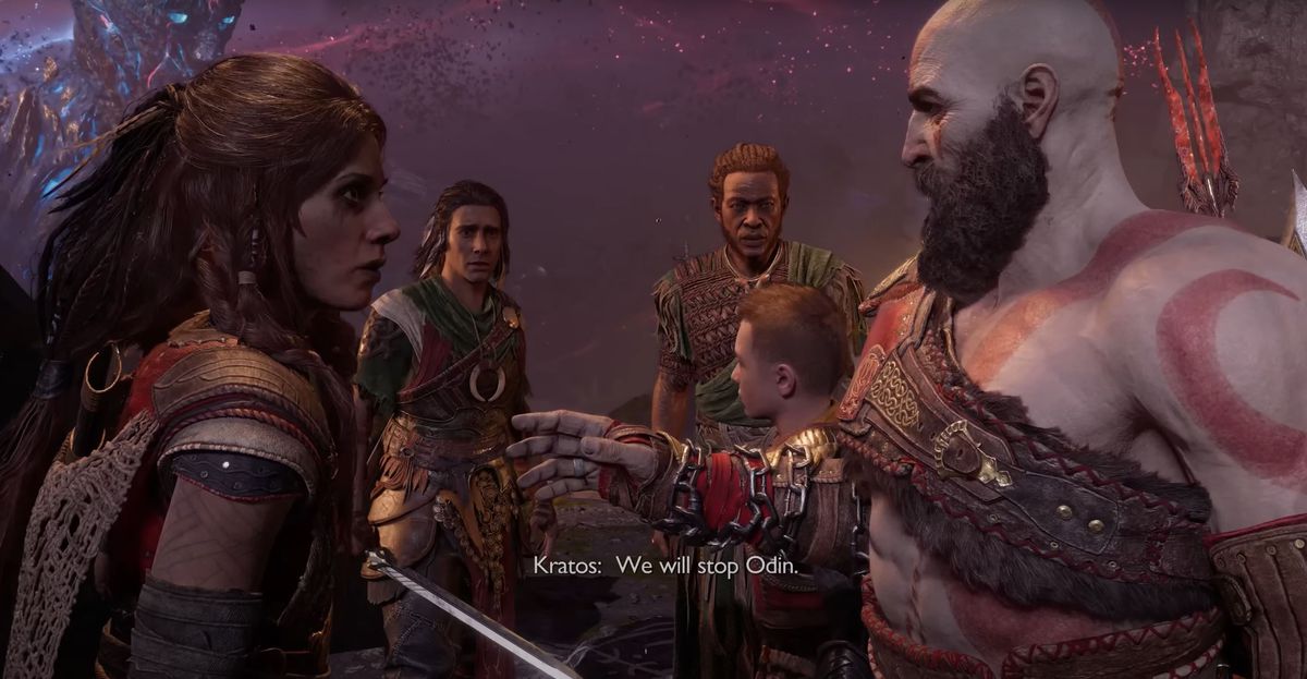 An angry Freya and calmer Kratos exchange words during the final climactic siege on Asgard, with Kratos reassuring Freya, “We will stop Odin.”