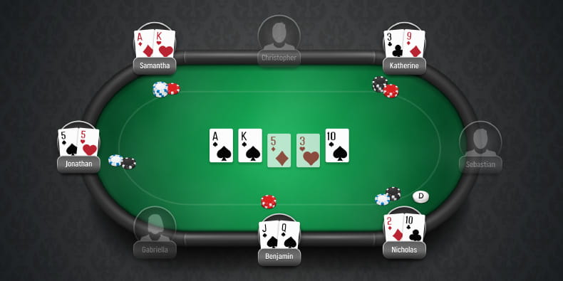 Cinci oameni joacă poker online