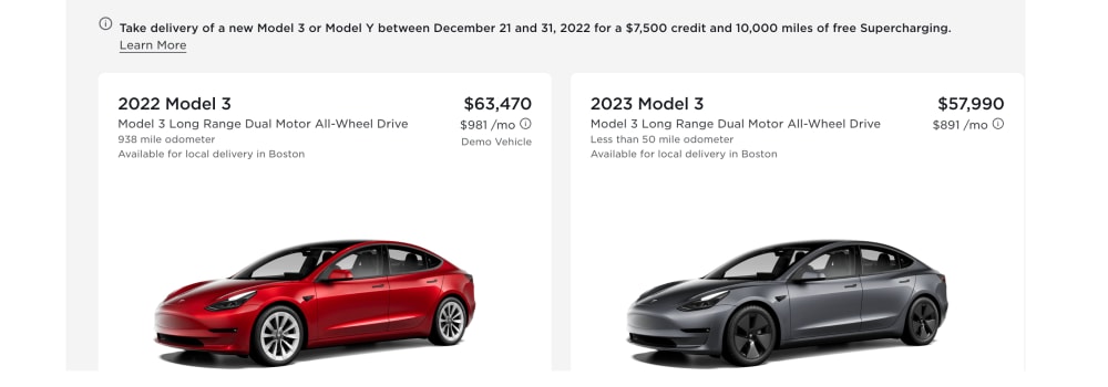 Tesla offre une remise de 7,500 XNUMX $ et une suralimentation gratuite en fin d'année