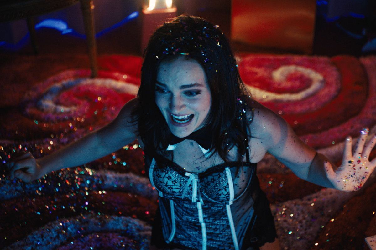 Madeline Brewer&nbsp;as Alice&nbsp;covered in glitter in Cam.