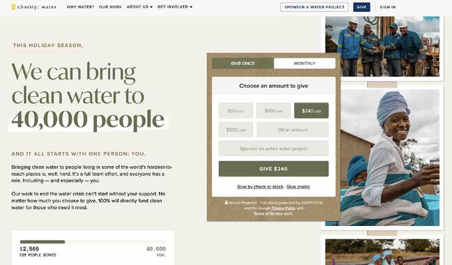 conception de page d'accueil, association caritative : eau