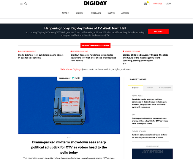 أفكار تصميم الصفحة الرئيسية، digiday