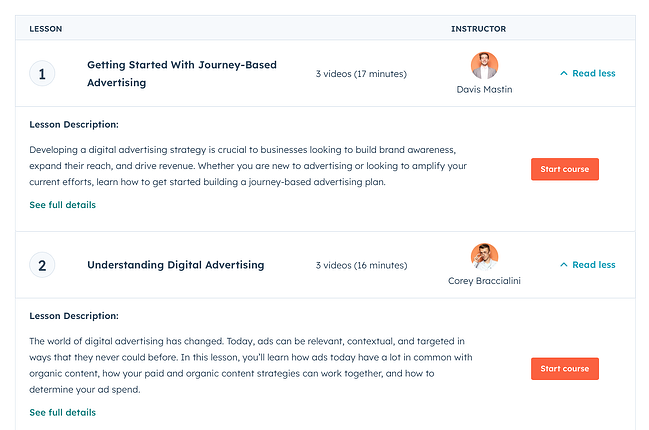 best online marketing classes and courses: advertising course by hubspot academy