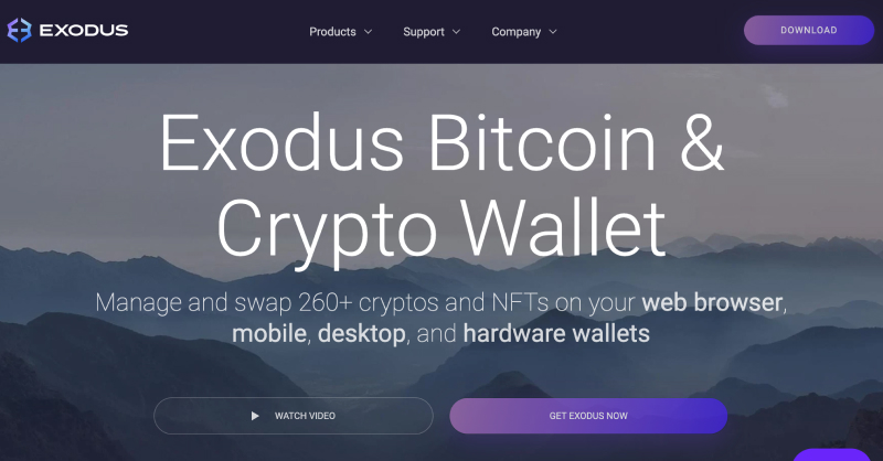 Exodus pénztárca honlapja