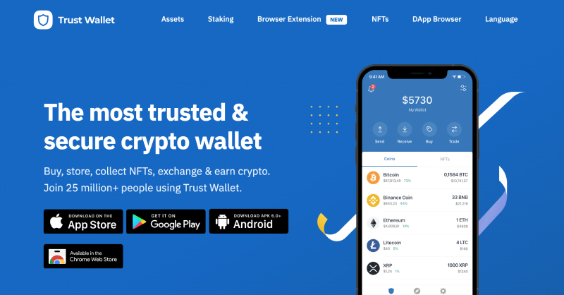 Trust Wallet kezdőlapja