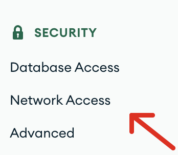 Emplacement d'accès au réseau dans le menu Sécurité