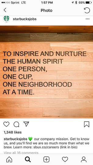 Фото бренда работодателя Starbucks в Instagram