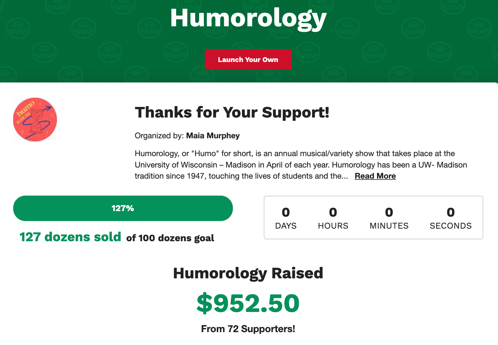 Strona kampanii zbierania funduszy „Digital Dozens” firmy Humorology