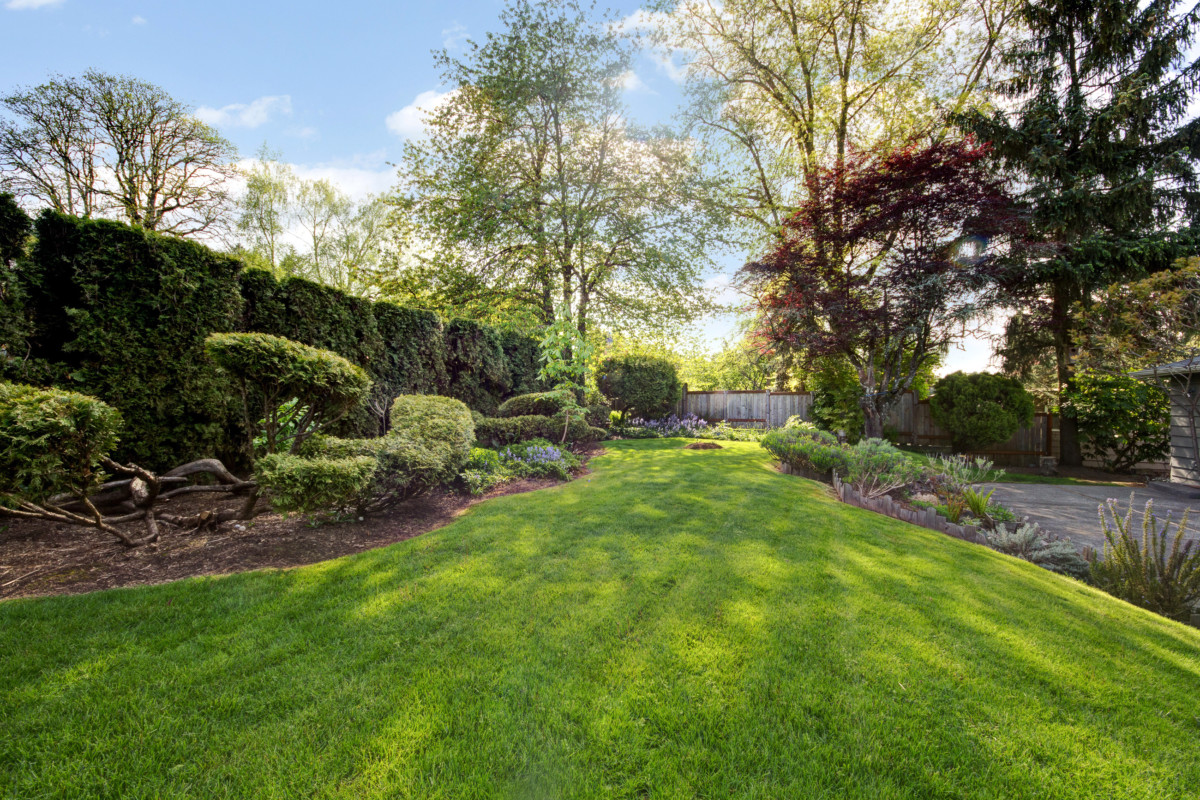 Ein gepflegter Garten mit getrimmten Sträuchern und frisch gemähtem Gras kann den Wert des Hauses steigern