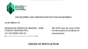 SEC tilbagekalder registreringen af ​​Silverlion Livestock Trading Corporation
