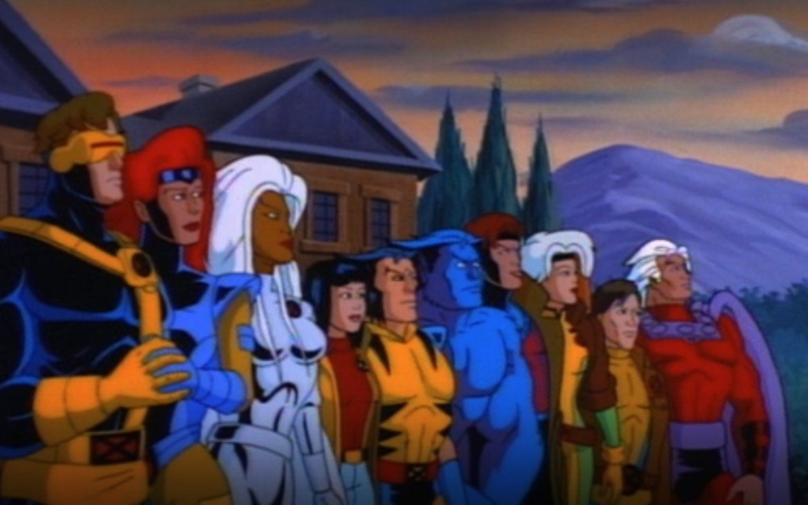 همه مردان ایکس در این اسکرین شات از «روز فارغ‌التحصیلی»، آخرین سری انیمیشن اصلی، در کنار یکدیگر ایستاده‌اند.