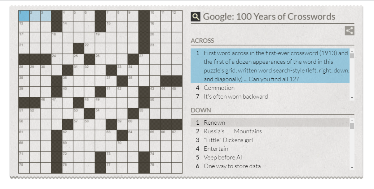 クロスワード パズル Google Doodle