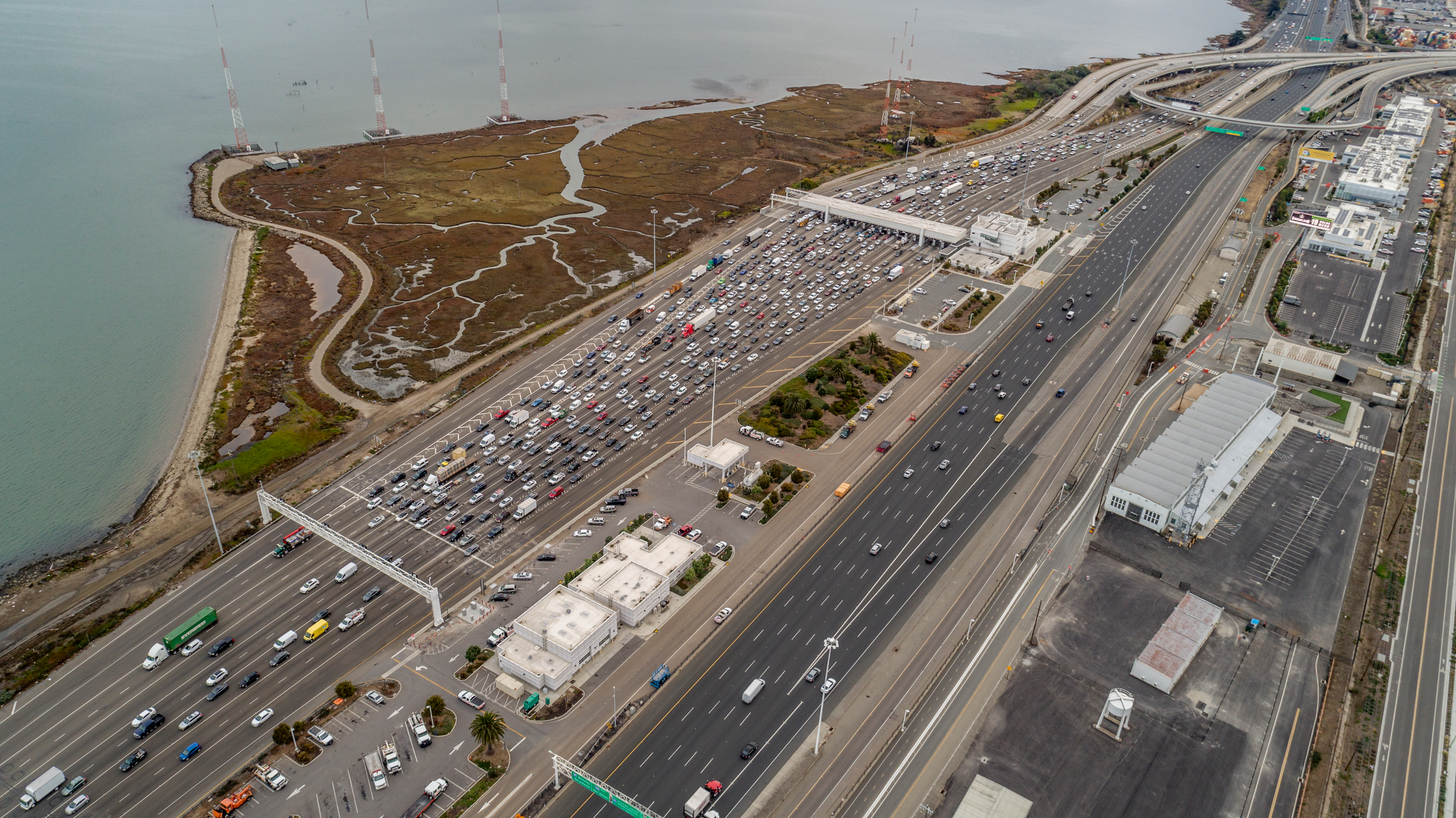 Congested Commute Bay Bridge Toll Plaza from San Francisco to Oakland