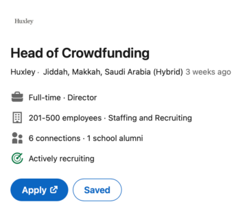 別の興味深い仕事: クラウドファンディングの責任者、サウジアラビア