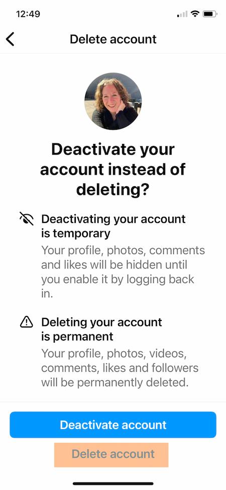 كيفية حذف مثال Instagram: قم بإلغاء تنشيط الحساب أو حذفه