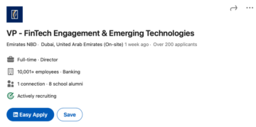 Interessant job: VP – FinTech Engagement & Emerging Technologies