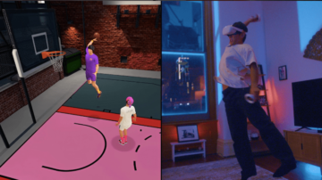 بازی بسکتبال در زمین های NBA در VR با کلاس بدنسازی