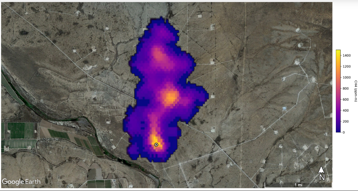 A Google Earth image showing methane detected in New Mexico. emissions