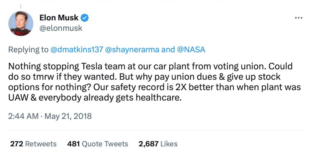 Musk Union uderza w tweeta pierwszego