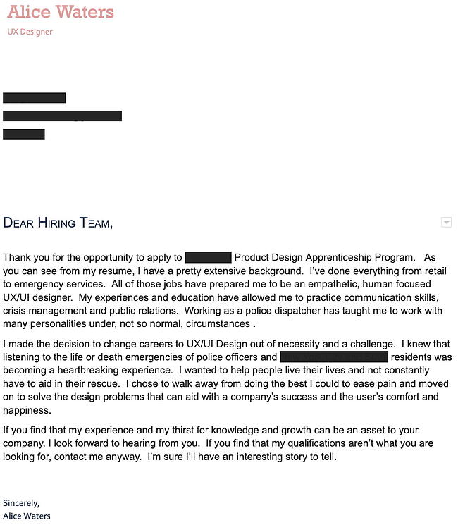 Cover Letter Example: Creative Pivot Cover Letter
