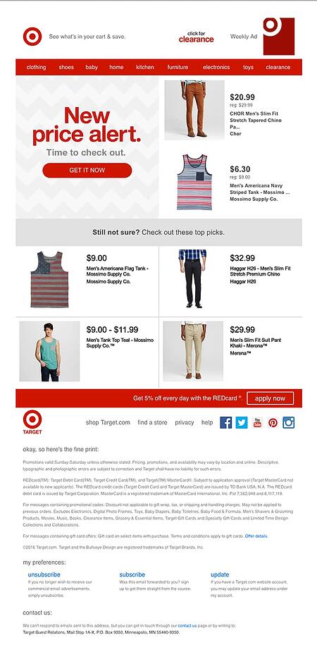 Target käyttää alennuksia hylätyn ostoskorin sähköpostissa.
