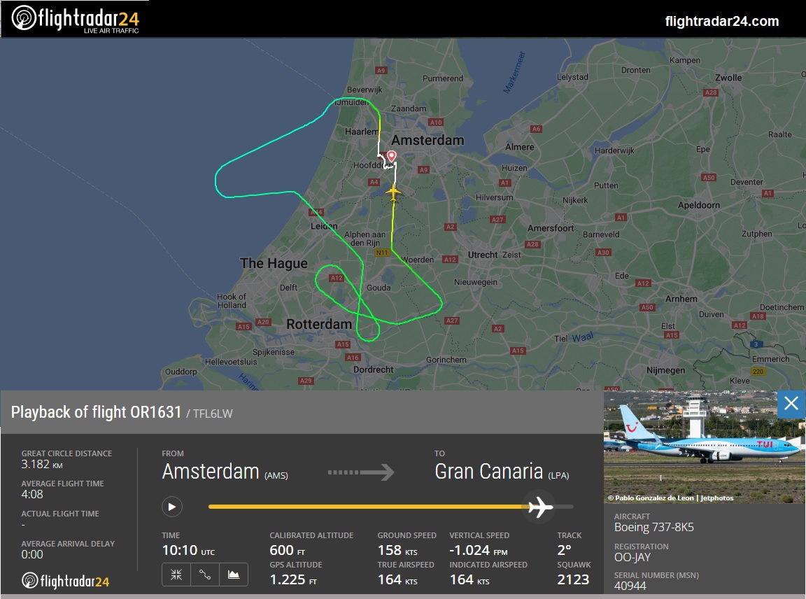 Samolot TUI latający w Belgii Boeing 737-800 zostaje uderzony ogonem podczas wylotu z Amsterdamu Schiphol