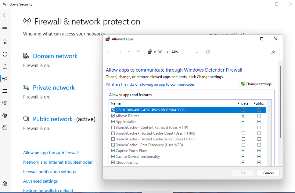 برنامج Windows Defender Firewall