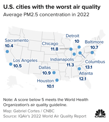 미국과 세계에서 가장 오염된 도시는 다음과 같습니다.