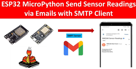 ESP32 ESP8266 SMTP Client Send Sensor Readings via Email using MicroPython