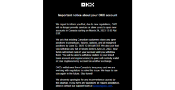 OKX to cease operations in Canada by June 22 2023