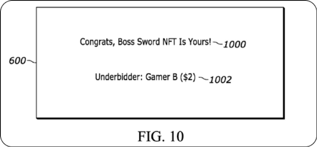 L'esempio di Sony del processo di offerta per The "Boss Sword" NFT nel brevetto