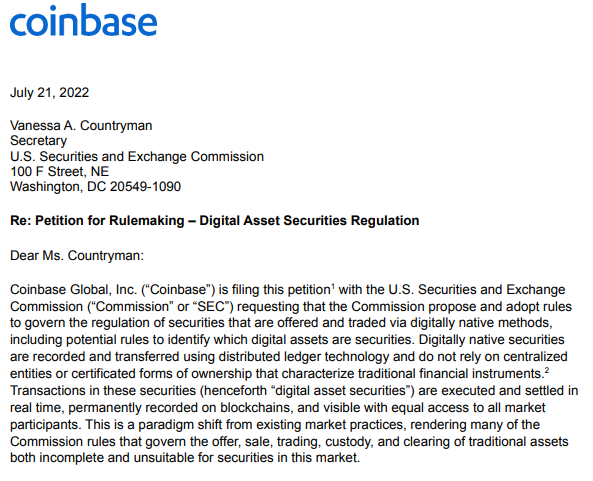 Coinbase busca ajuda do tribunal para obrigar a SEC a responder à petição de regulamentação