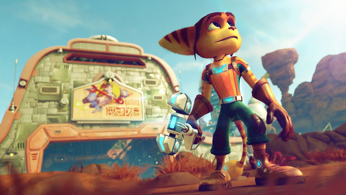 Ratchet looks to the sky in a screenshot from 2016’s Ratchet &amp; Clank for PS4
