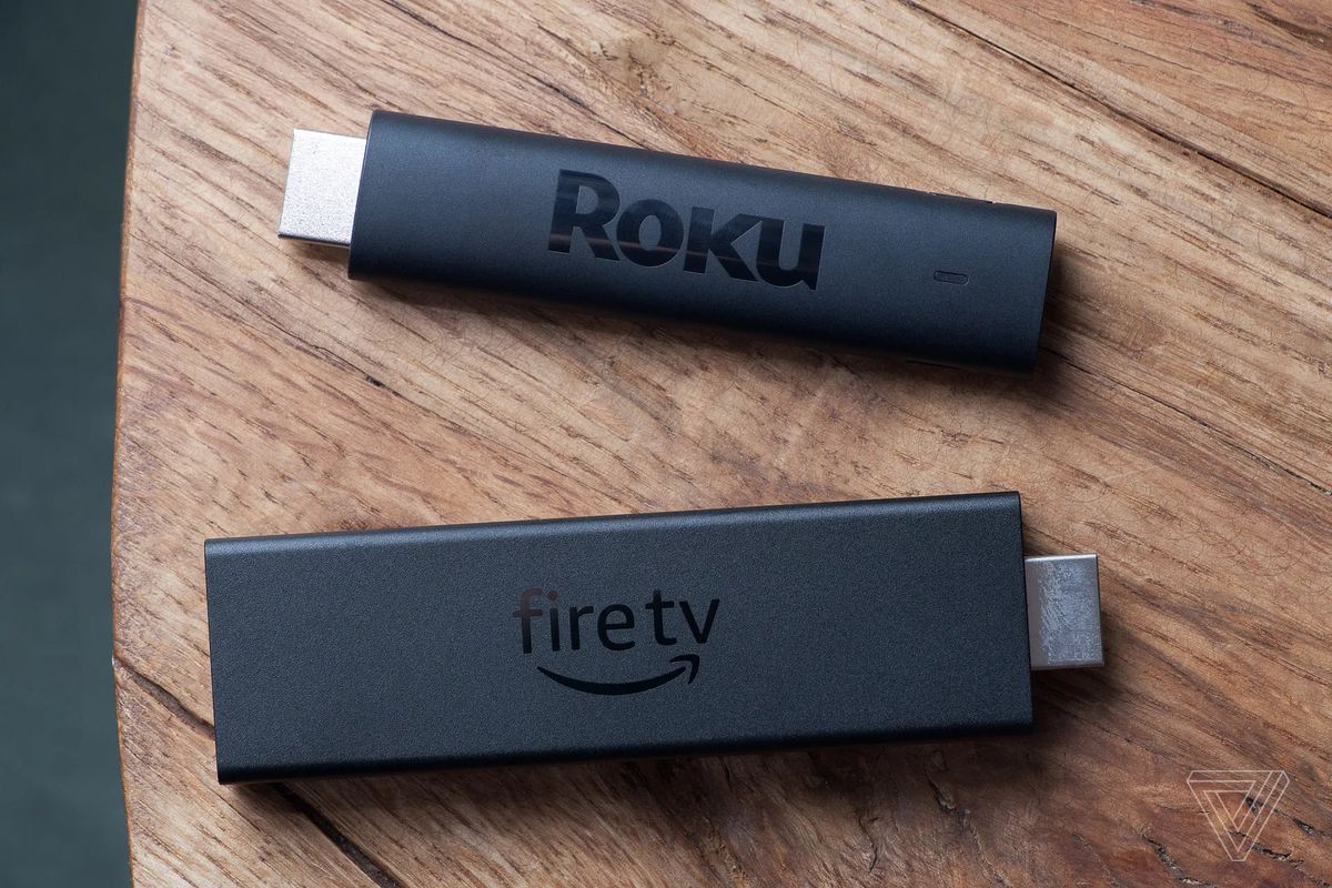 The Roku Streaming Stick 4K next to the Amazon Fire TV Stick 4K Max for scale.