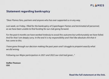 コペンハーゲン・フレイムズが破産申請