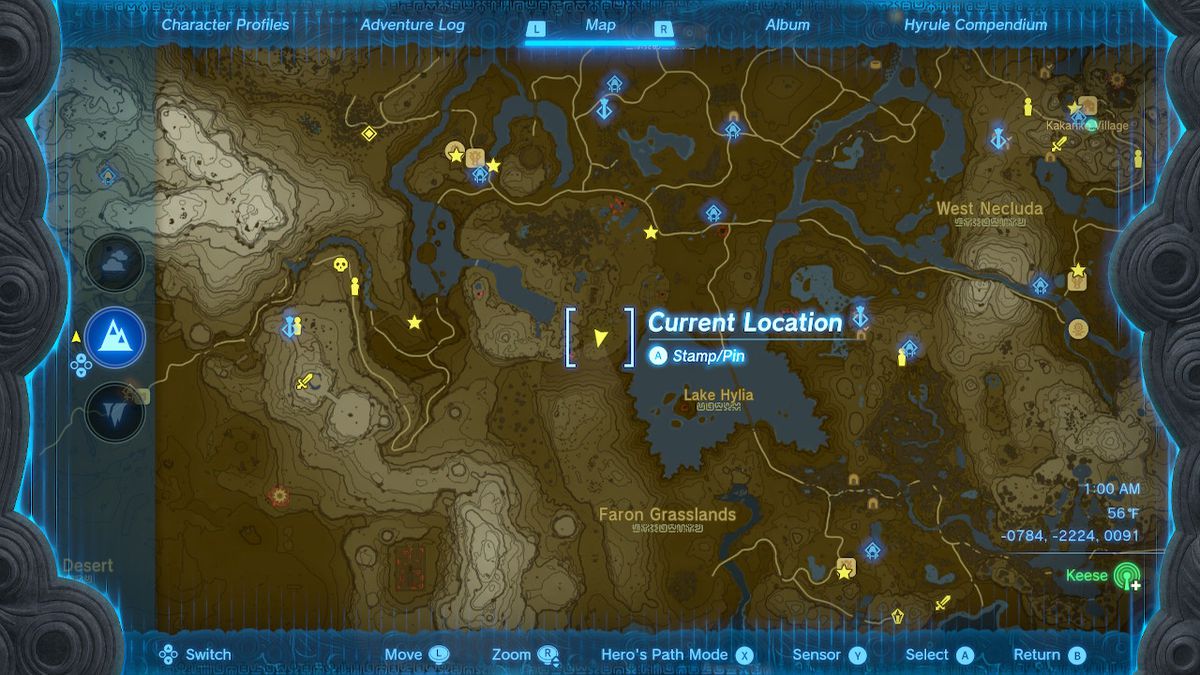 A screenshot of the map location of the Yiga Clan hideout in Zelda: Tears of the Kingdom