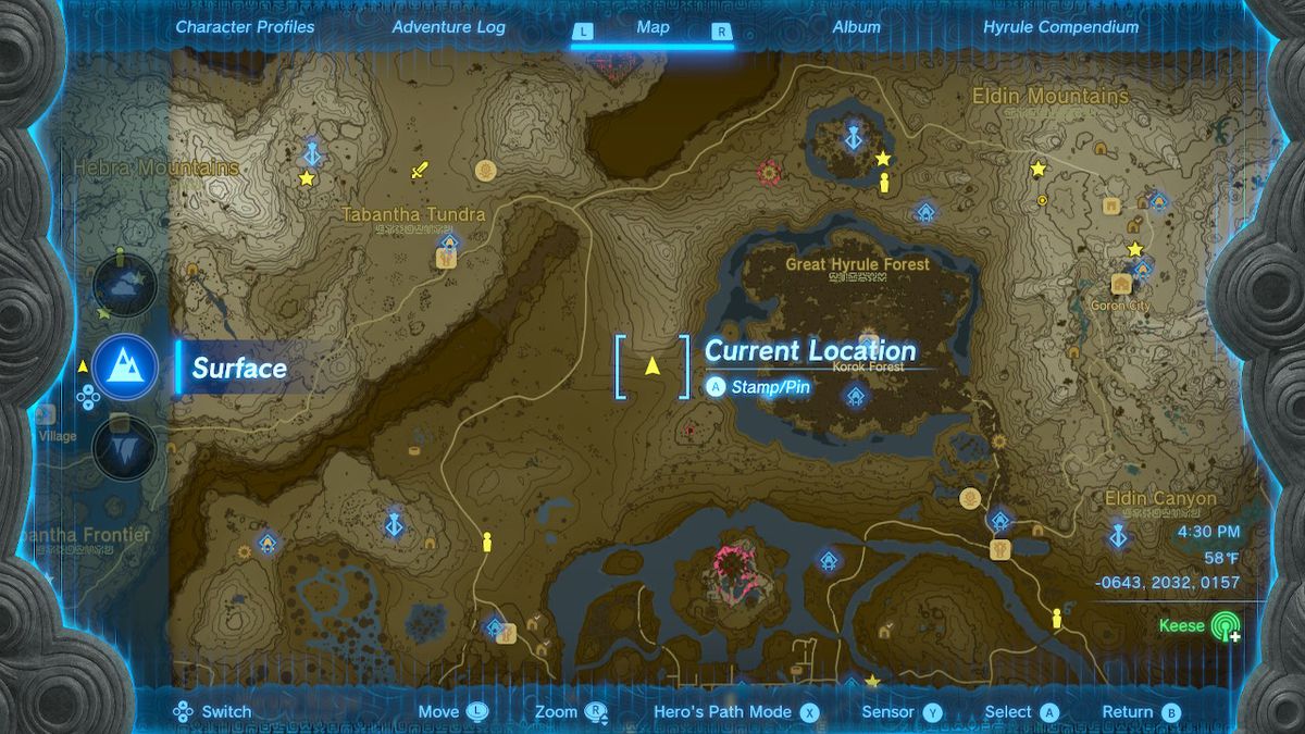 A screenshot of the map location of the Yiga Clan Maritta Branch in Zelda: Tears of the Kingdom